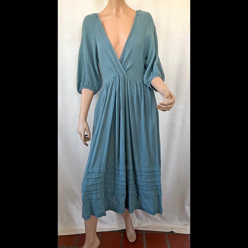 Madewell cotton gauze teal deep v-neck midi crossover XS